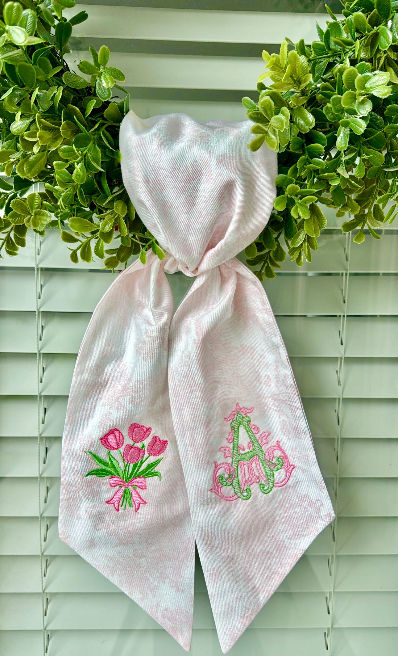 Pink Toile Tulips & initial