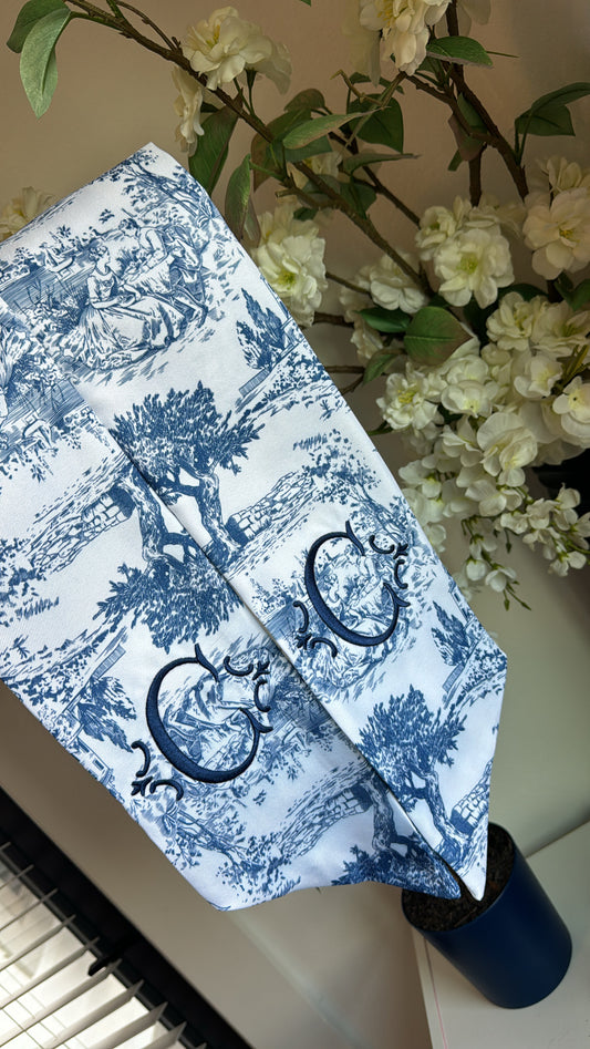 Blue Toile Sash & initial