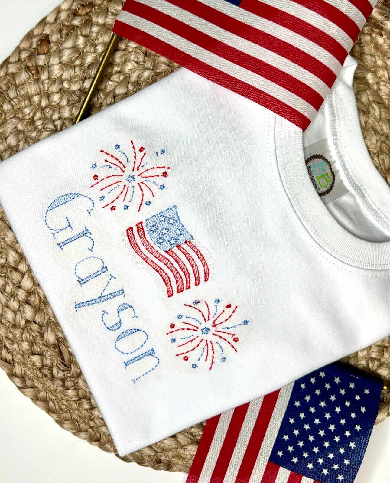 Custom Kids Fireworks & Flag Tee