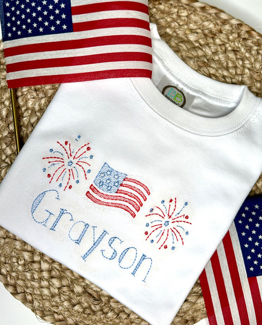 Custom Kids Fireworks & Flag Tee