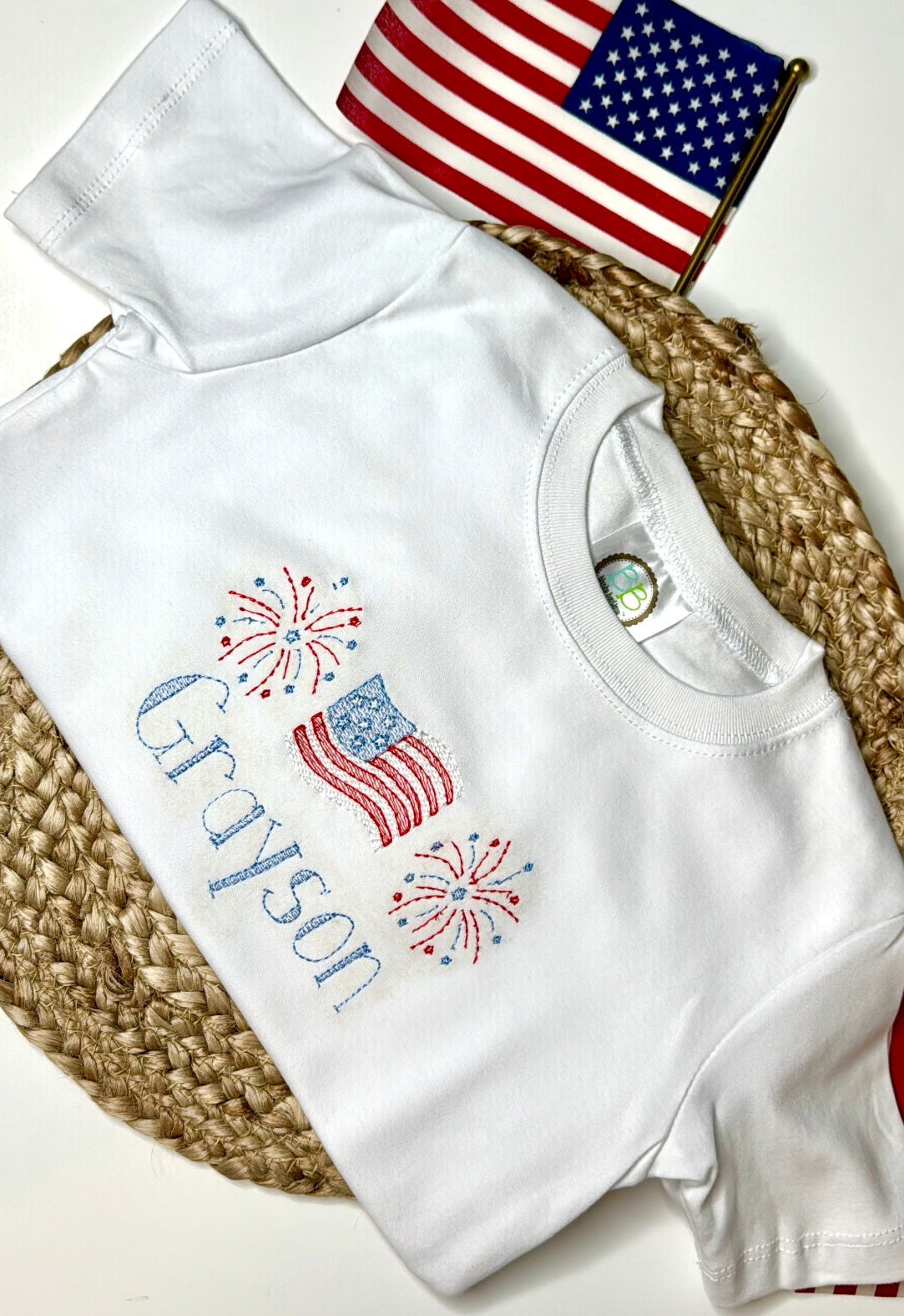 Custom Kids Fireworks & Flag Tee